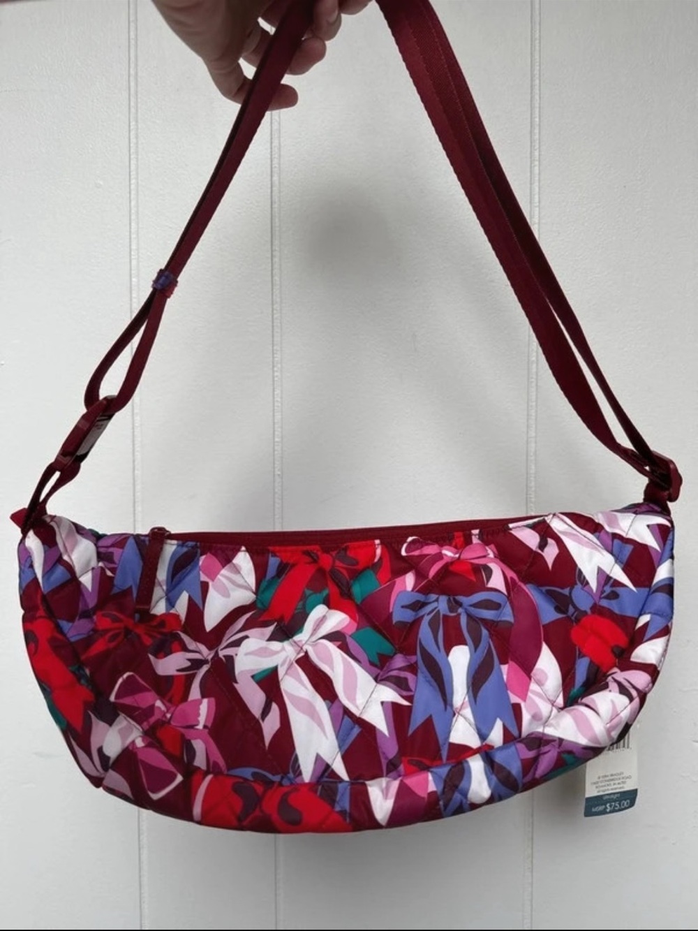 Vera Bradley Maroon Floral Bow-Print Shoulder Bag